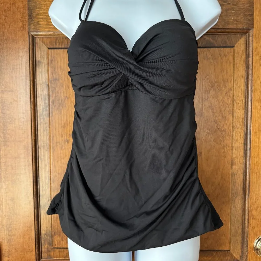 Anne Cole Black Tankini Top w/Removable Strap Large
